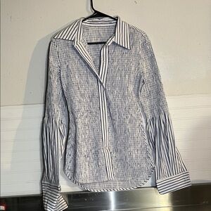 Alexander Wang White and Black Striped Button-Down Shirt Jacket